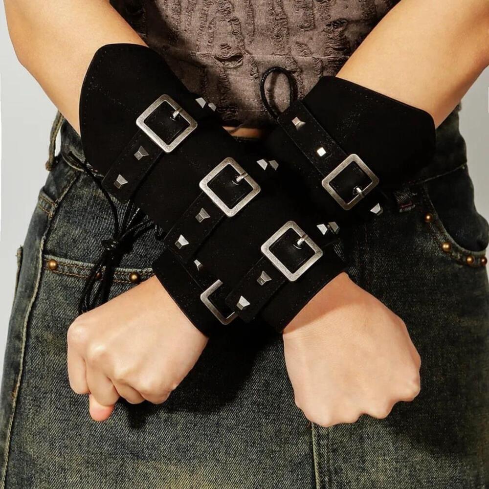 Vintage Style Arm Covers With Buckles In Black Set of 2